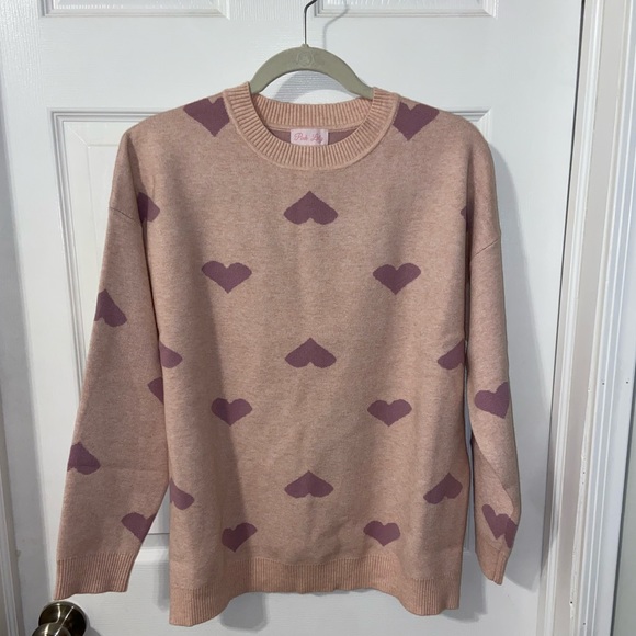 Pink Lily Pink and Purple Hearts Sweater, Size Small - Picture 1 of 4
